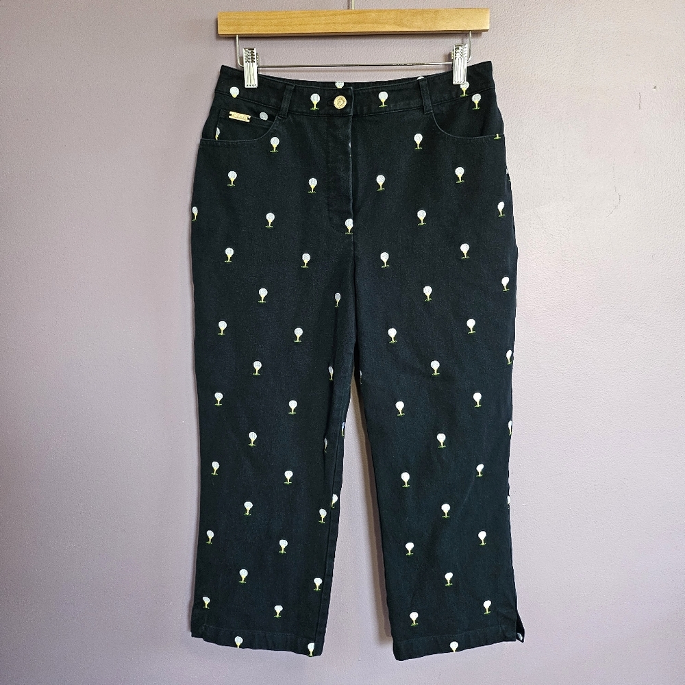 St. John Sport Vintage Navy Golf Tee Embroidered High Rise Capri Pants